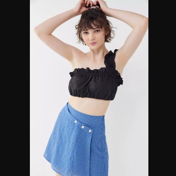 NWT The East Order Mahlia Plaid Wrap Mini Skirt in Cobalt | size S *SKIRT ONLY* - Picture 2 of 15